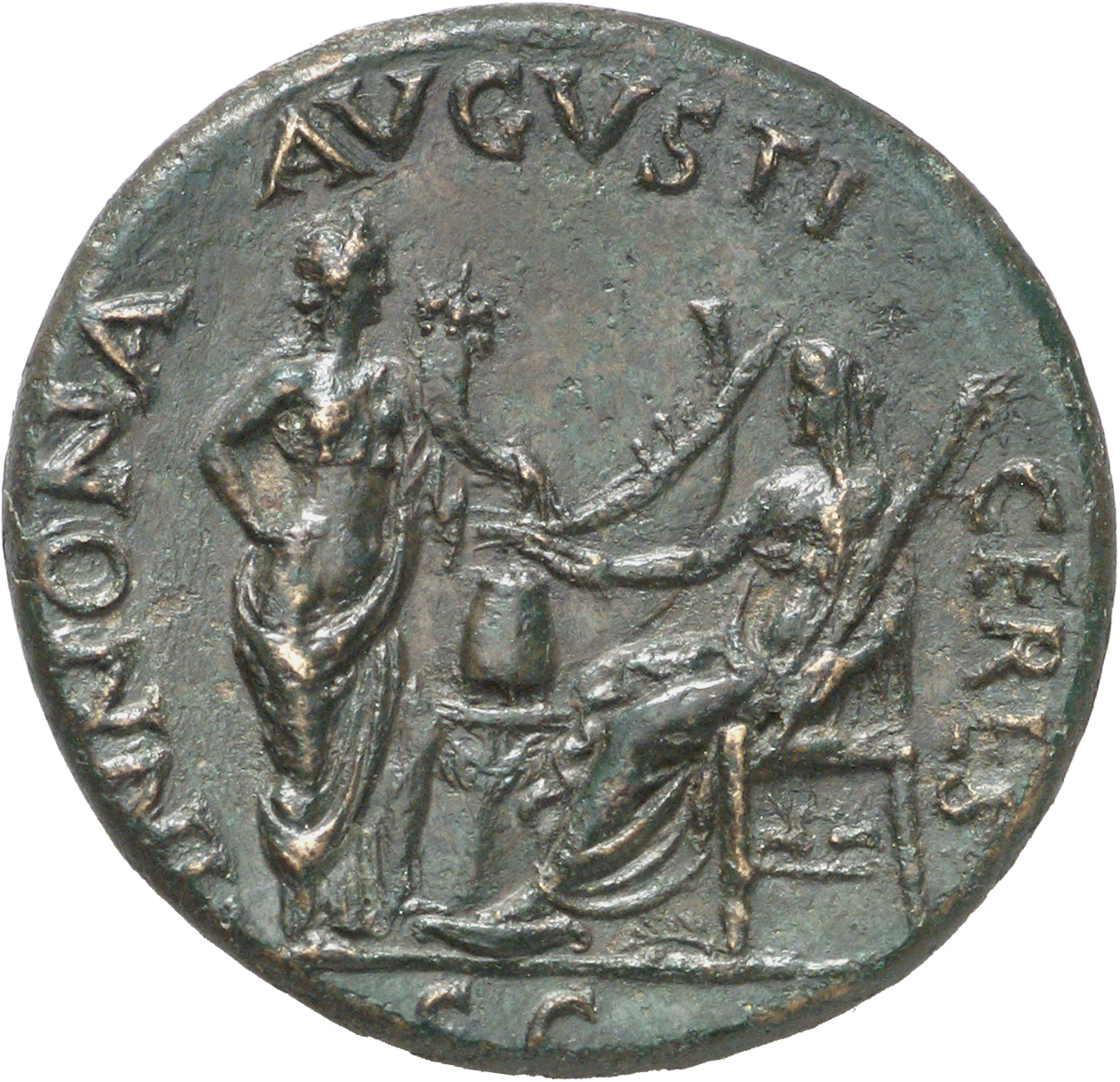RIC I (second edition) Nero 139 Nero reverse, Ceres, right, veiled and draped, seated left, holding corn-ears and torch, f...
