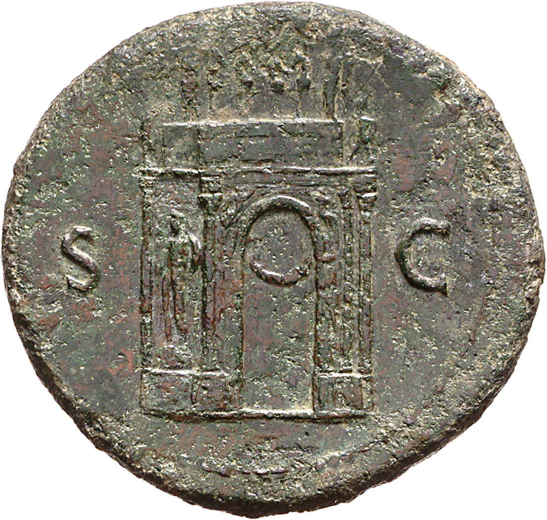 RIC I (second edition) Nero 143 Nero reverse, View of triumphal arch, showing front and left hand side; above, the Emperor...