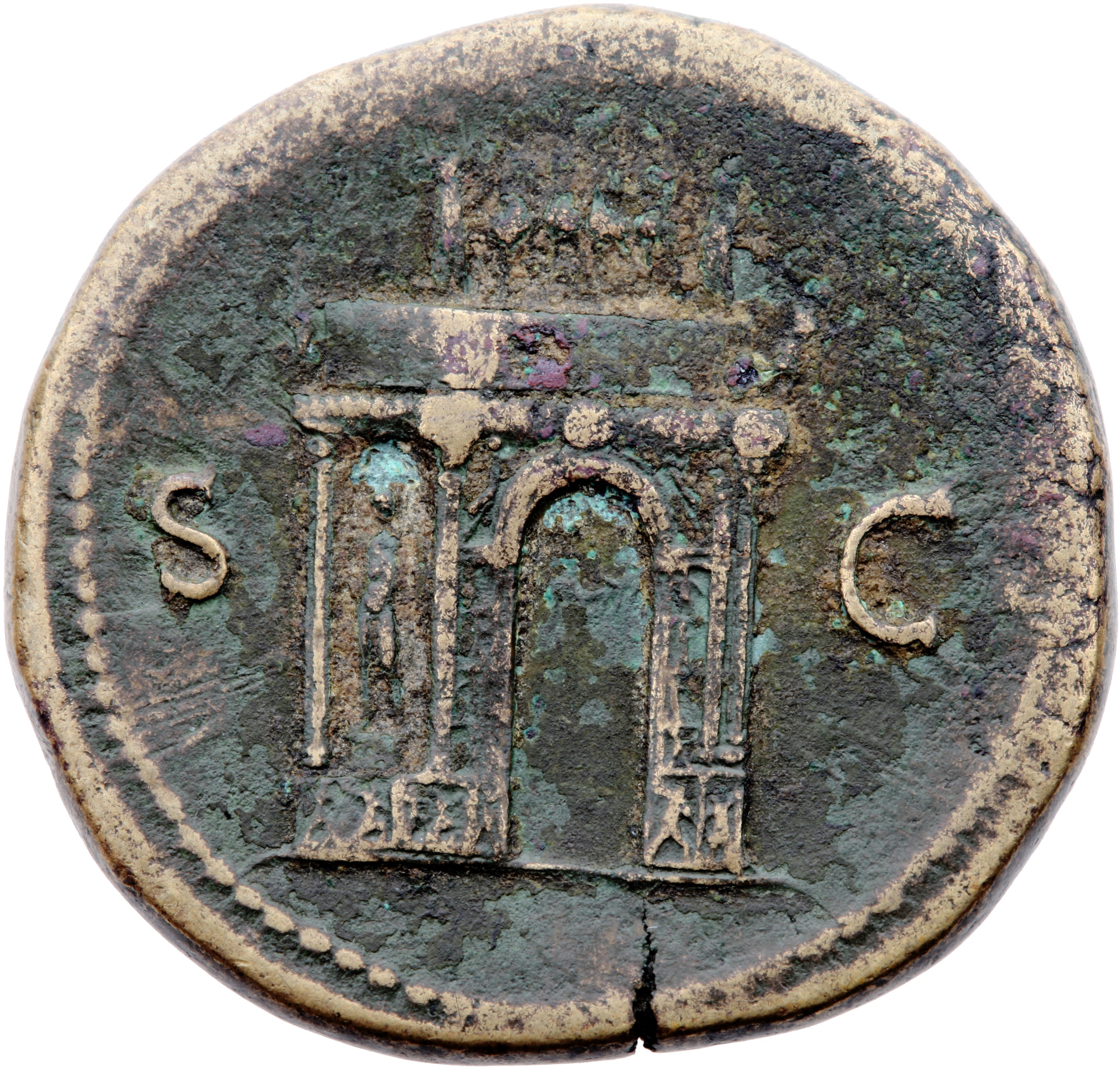 RIC I (second edition) Nero 143 Nero reverse — View of triumphal arch, showing front and left hand side; above, the Empero...