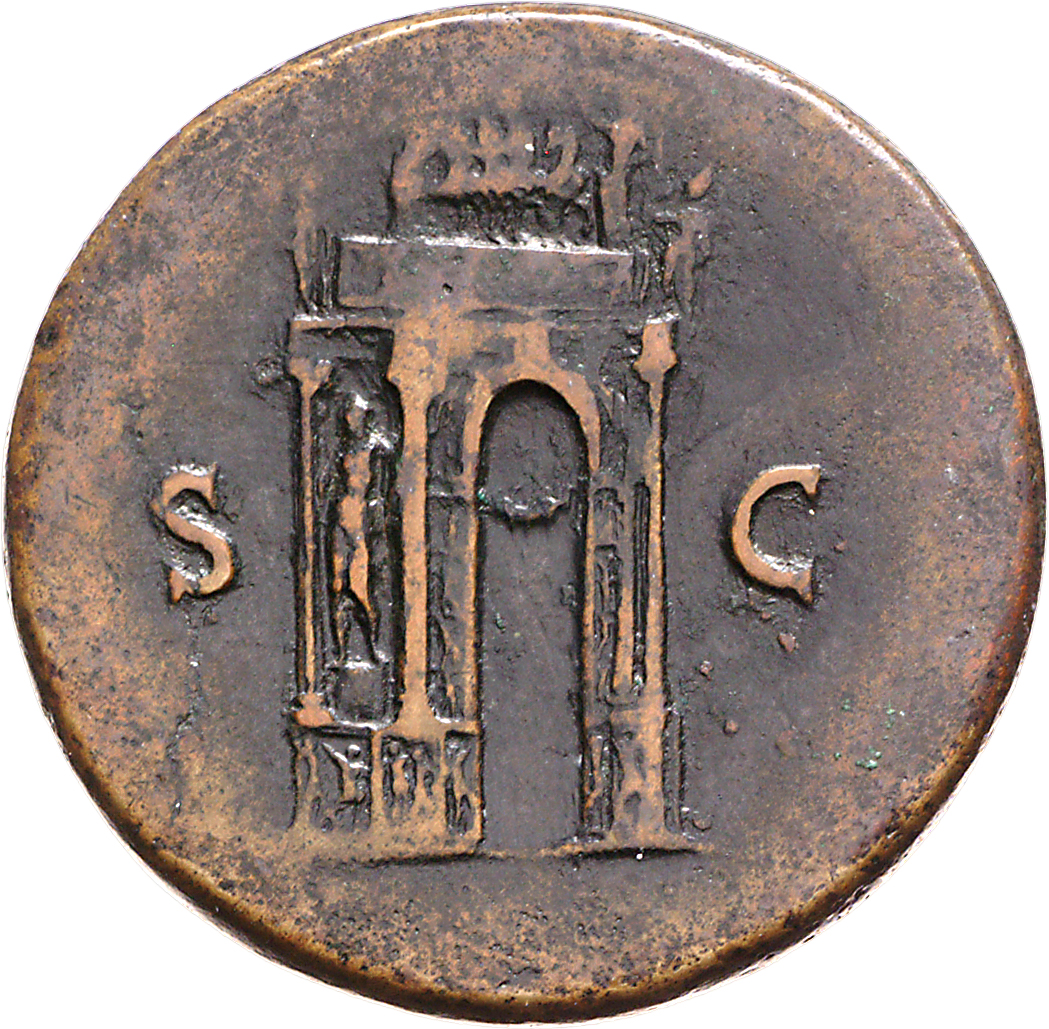RIC I (second edition) Nero 144 Nero reverse, View of triumphal arch, showing front and left hand side; above, the Emperor...