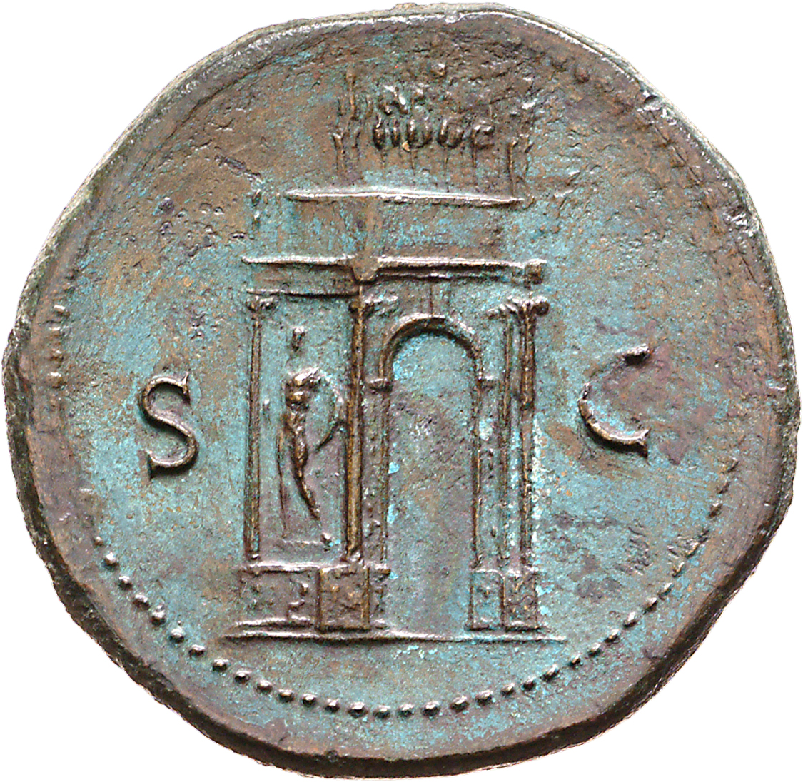RIC I (second edition) Nero 145 Nero reverse, View of triumphal arch, showing front and left hand side; above, the Emperor...