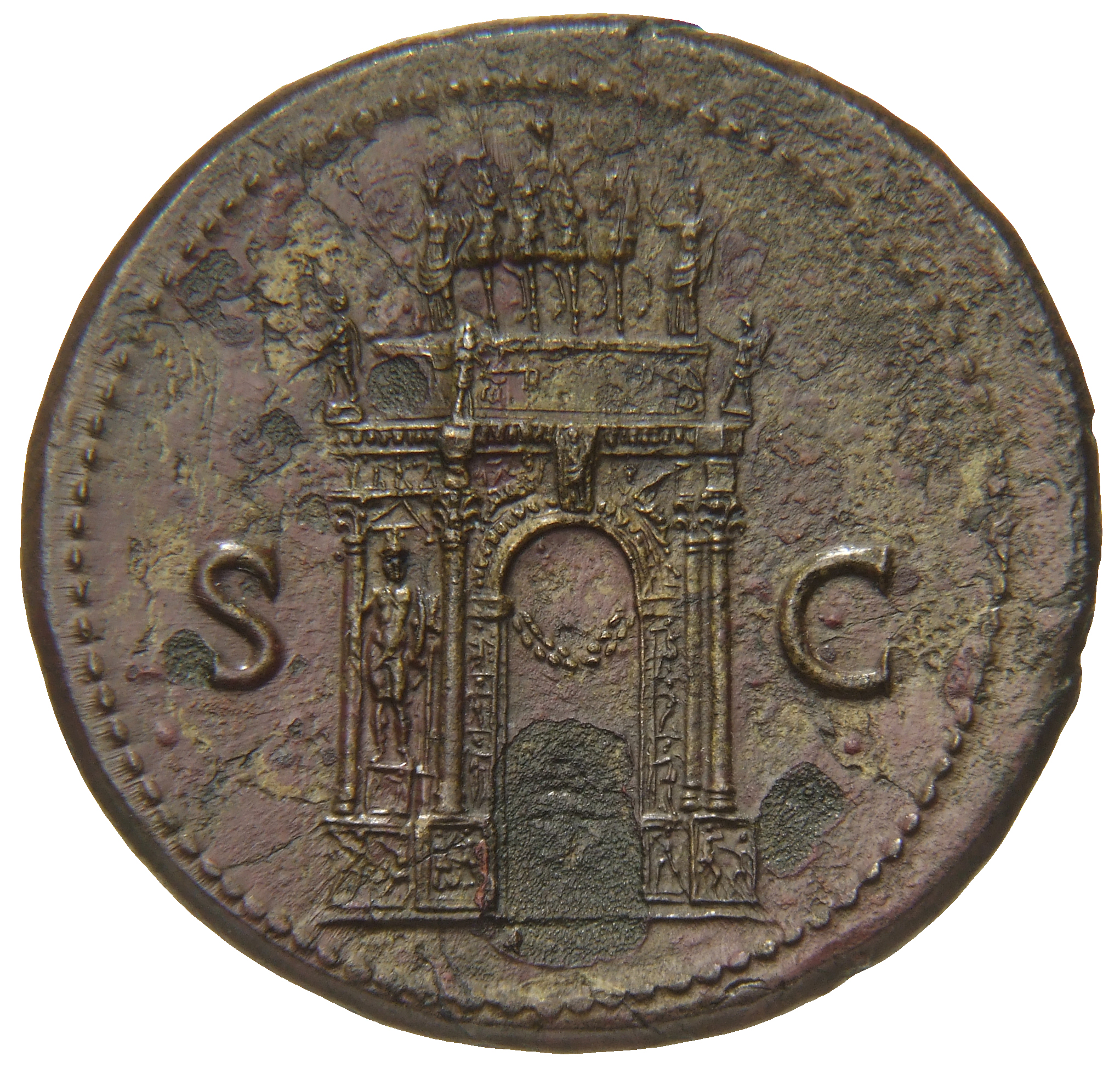 RIC I (second edition) Nero 146 Nero reverse, View of triumphal arch, showing front and left hand side; above, the Emperor...