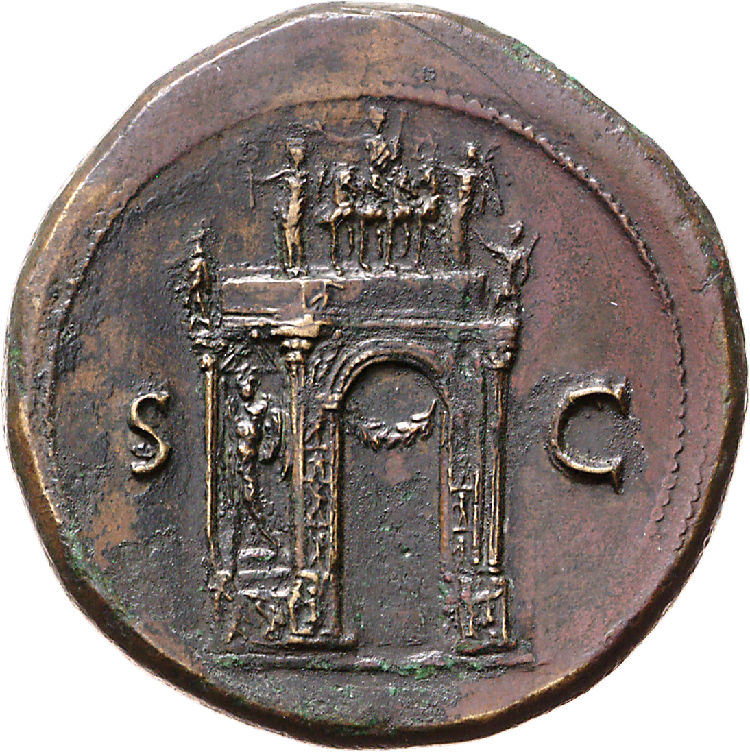 RIC I (second edition) Nero 147 Nero reverse, View of triumphal arch, showing front and left hand side; above, the Emperor...