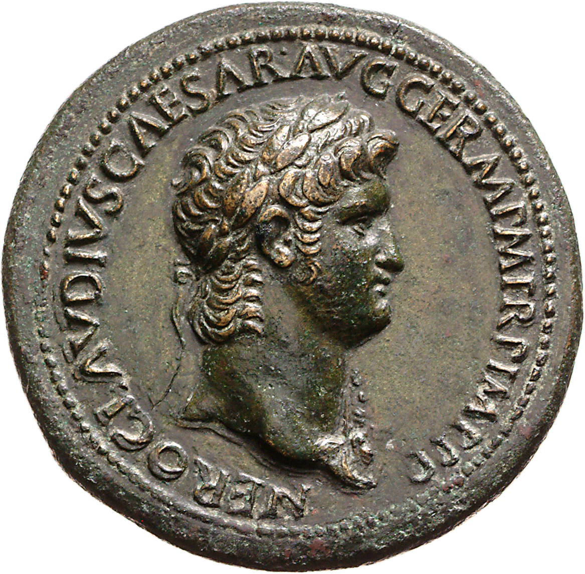 RIC I (second edition) Nero 149 Nero obverse, Head of Nero, laureate, right, with aegis on neck