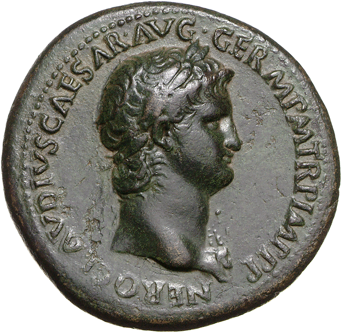 RIC I (second edition) Nero 154 Nero obverse, Head of Nero, laureate, right, with aegis on neck