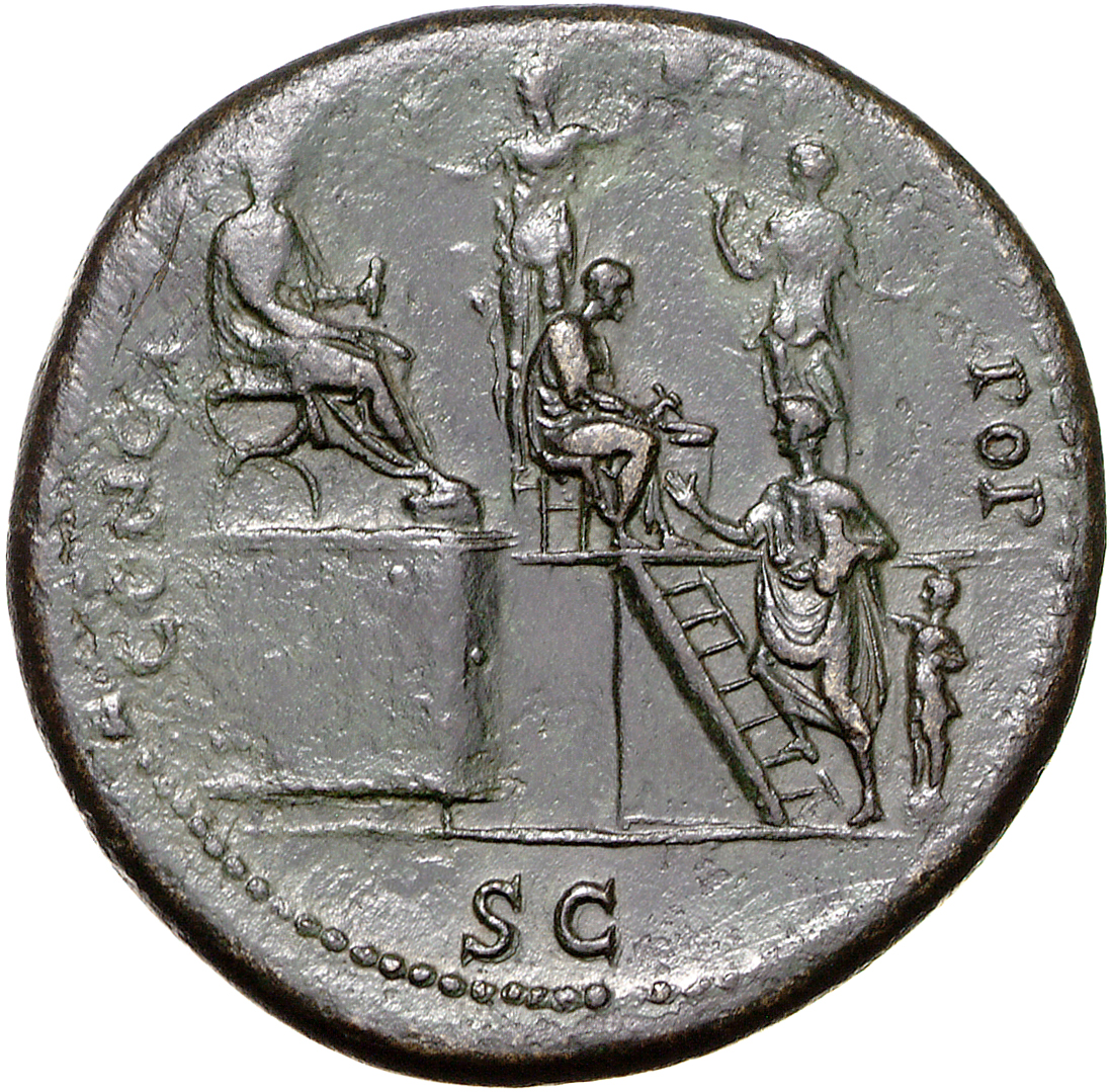 RIC I (second edition) Nero 154 Nero reverse, Nero, bare-headed and togate, seated right, on platform, left; official seat...