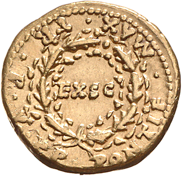 RIC I (second edition) Nero 16 Nero reverse, Legend surrounding oak-wreath enclosing EX S C