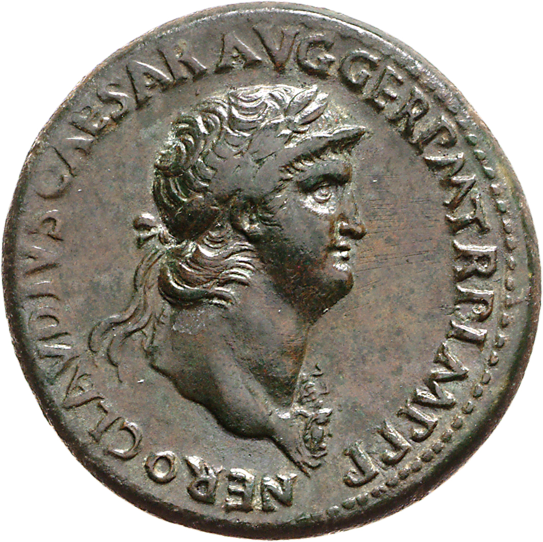 RIC I (second edition) Nero 165 Nero obverse, Head of Nero, laureate, right, with aegis on neck