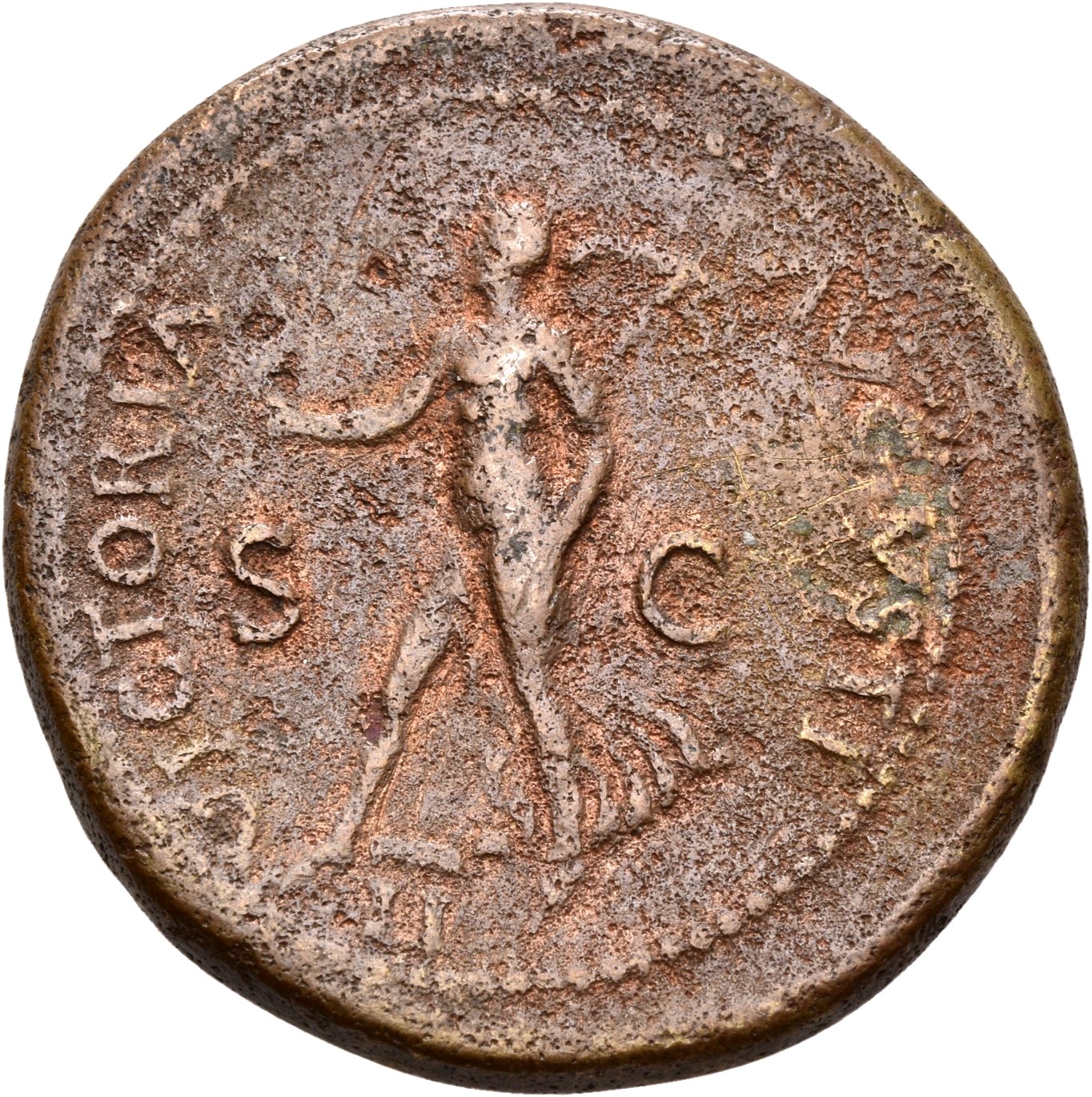 RIC I (second edition) Nero 197 Nero reverse, Victory flying left, holding wreath in right hand and palm in left