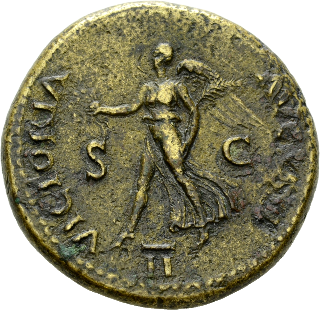 RIC I (second edition) Nero 199 Nero reverse, Victory flying left, holding wreath in right hand and palm in left