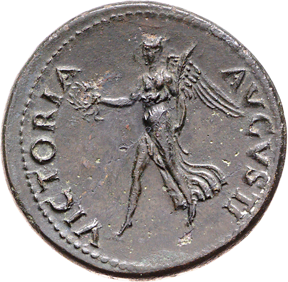 RIC I (second edition) Nero 199 Nero reverse — Victory flying left, holding wreath in right hand and palm in left
