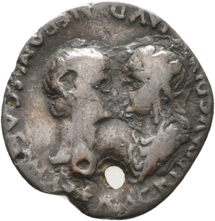 RIC I (second edition) Nero 2 Nero obverse — Bust of Nero, bare-headed, right, bust of Agrippina the Younger, draped, hair...