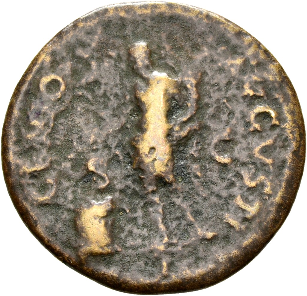RIC I (second edition) Nero 214 Nero reverse, Genius Populi Romani standing left, holding patera over flaming altar in rig...