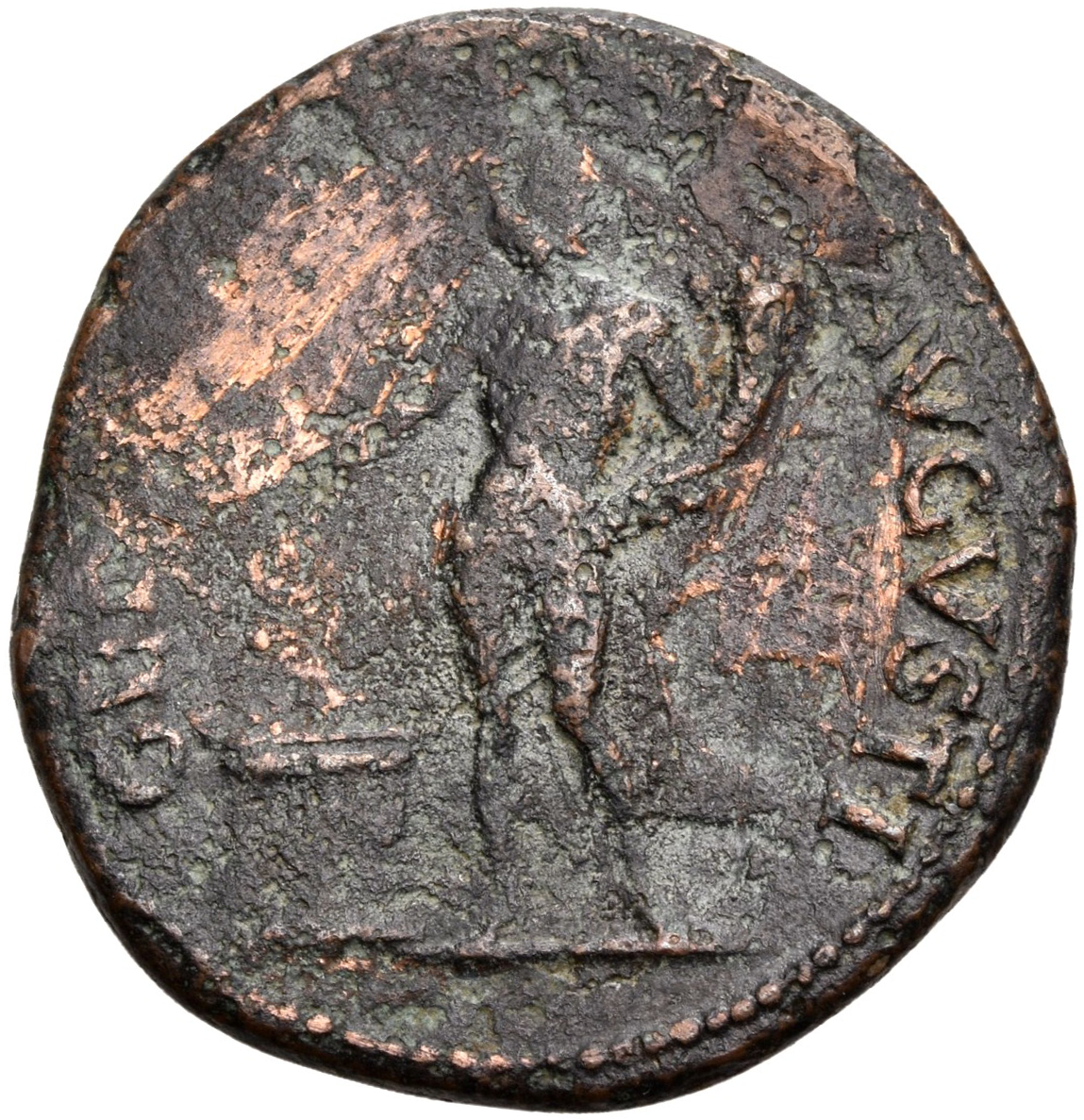 RIC I (second edition) Nero 217 Nero reverse, Genius Populi Romani standing left, holding patera over flaming altar in rig...