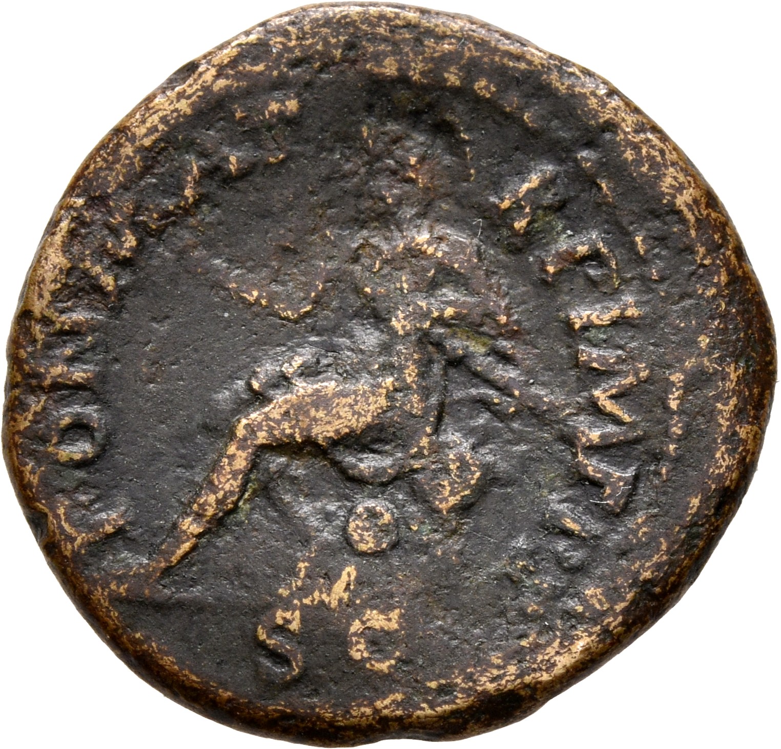 RIC I (second edition) Nero 223 Nero reverse, Roma, helmeted, in military dress, seated left on cuirass, holding wreath an...