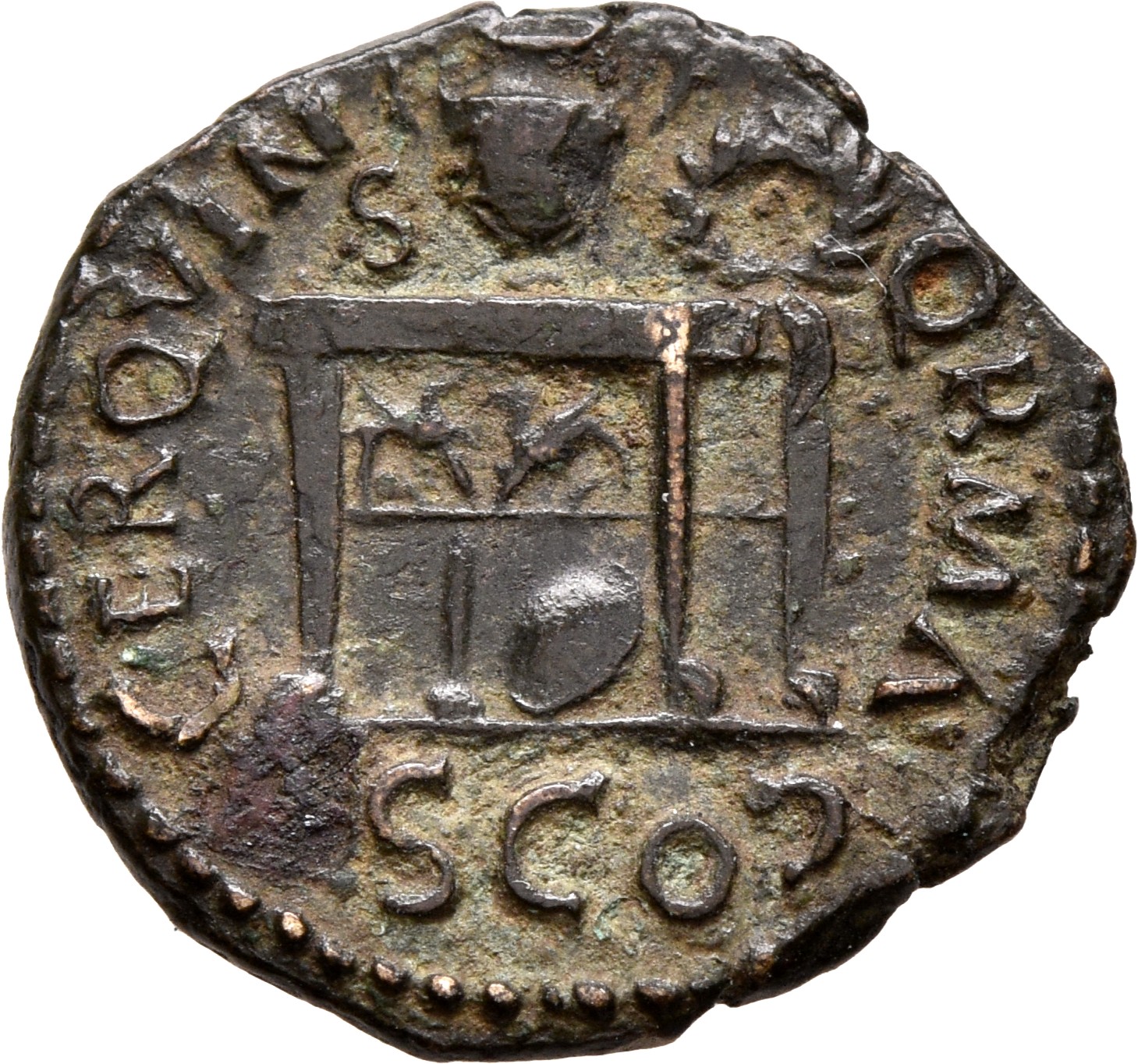 RIC I (second edition) Nero 231 Nero reverse, Table decorated with two sphinxes or gryphons confronting; on top, urn and w...