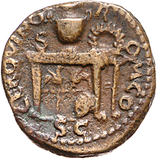 RIC I (second edition) Nero 232 Nero reverse, Table decorated with two sphinxes or gryphons confronting; on top, urn and w...