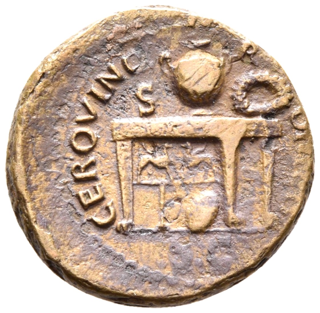 RIC I (second edition) Nero 232 Nero reverse — Table decorated with two sphinxes or gryphons confronting; on top, urn and ...
