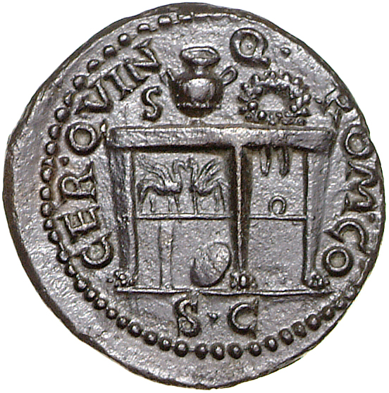 RIC I (second edition) Nero 233 Nero reverse, Table decorated with two sphinxes or gryphons confronting; on top, urn and w...