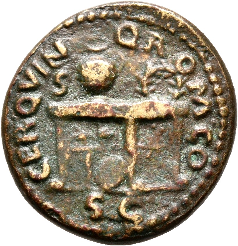 RIC I (second edition) Nero 233 Nero reverse — Table decorated with two sphinxes or gryphons confronting; on top, urn and ...