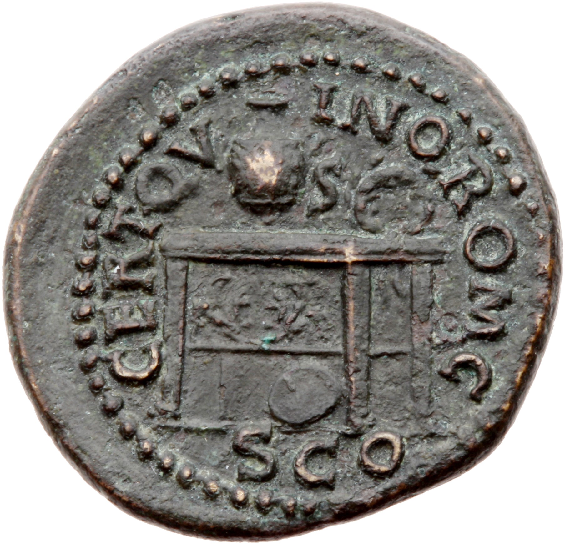 RIC I (second edition) Nero 237 Nero reverse, Table decorated with two sphinxes or gryphons confronting; on top, urn and w...