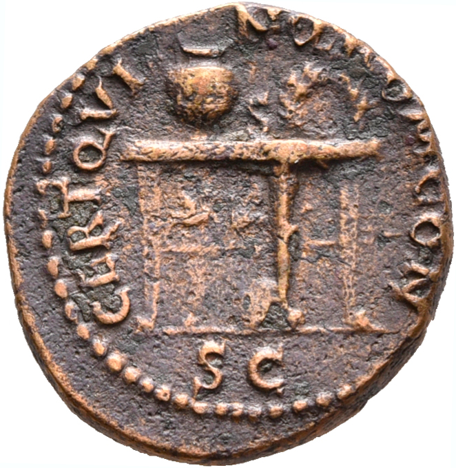 RIC I (second edition) Nero 240 Nero reverse — Table decorated with two sphinxes or gryphons confronting; on top, urn and ...