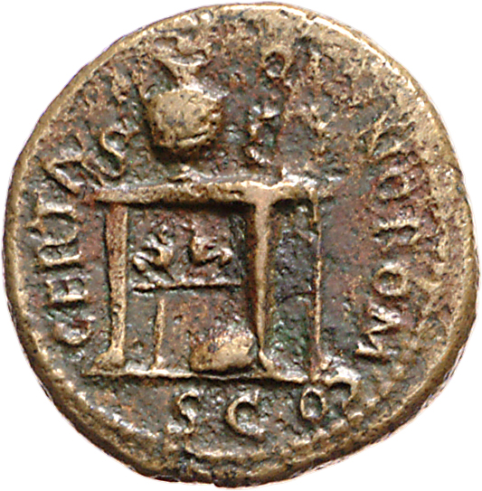 RIC I (second edition) Nero 243 Nero reverse, Table decorated with two sphinxes or gryphons confronting; on top, urn and w...