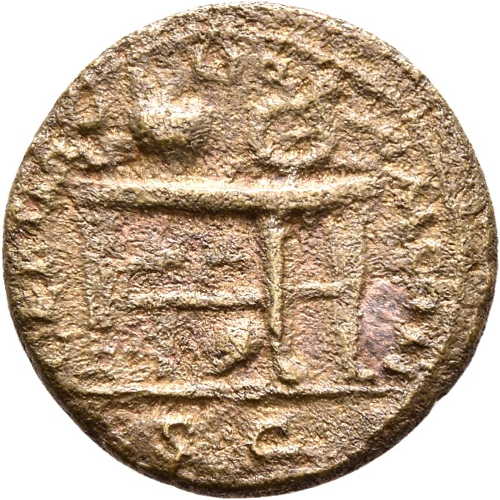 RIC I (second edition) Nero 247 Nero reverse — Table decorated with two sphinxes or gryphons confronting; on top, urn and ...