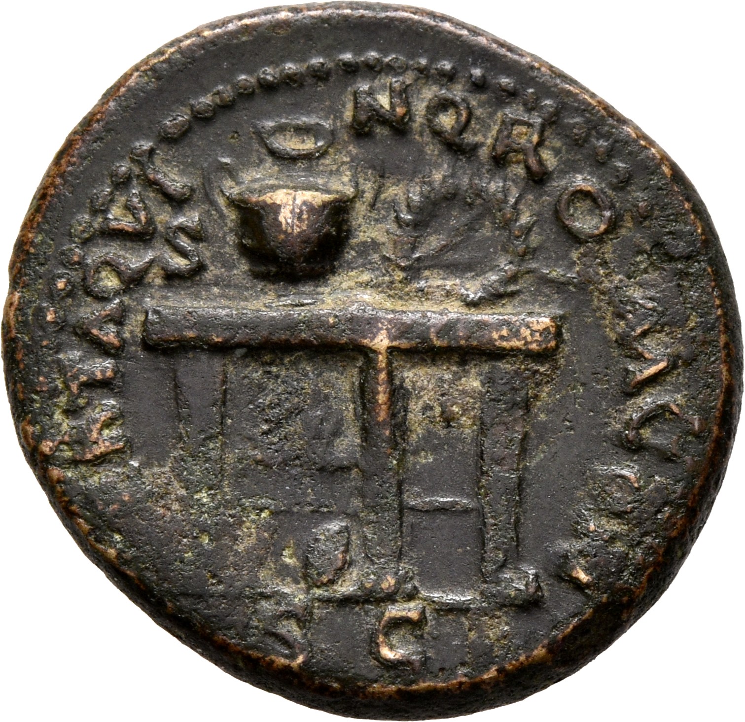RIC I (second edition) Nero 248 Nero reverse, Table decorated with two sphinxes or gryphons confronting; on top, urn and w...
