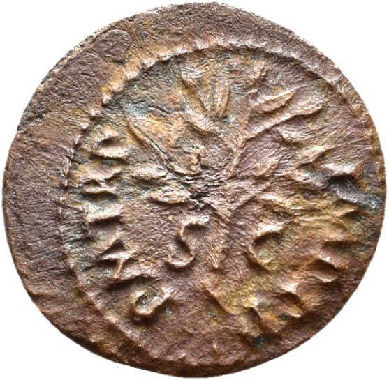 RIC I (second edition) Nero 255 Nero obverse — Column bearing helmet; shield depicting a gorgoneion resting on column, rig...