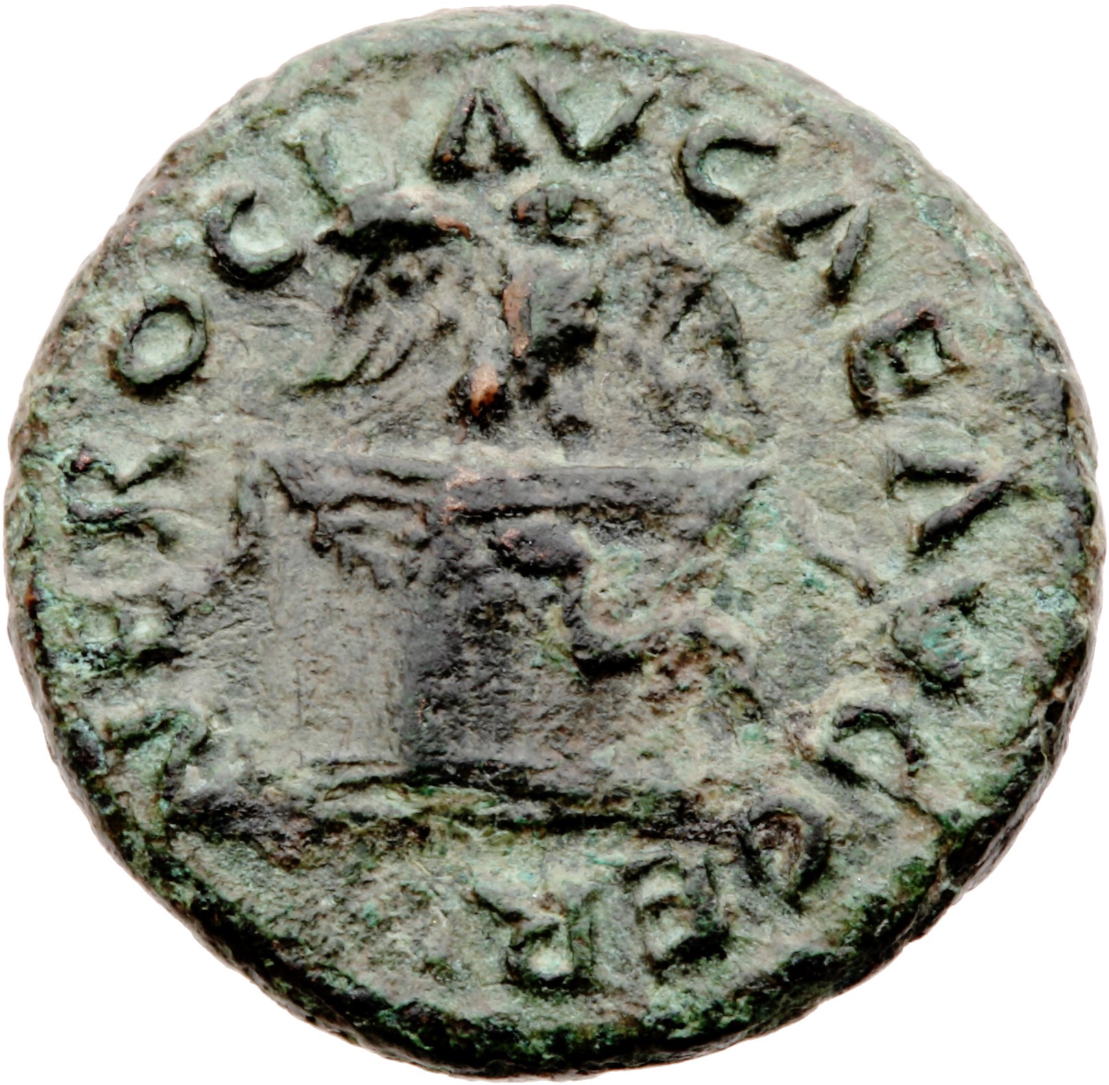 RIC I (second edition) Nero 260 Nero obverse — Owl standing front, with wings spread, on a rectangular garlanded altar