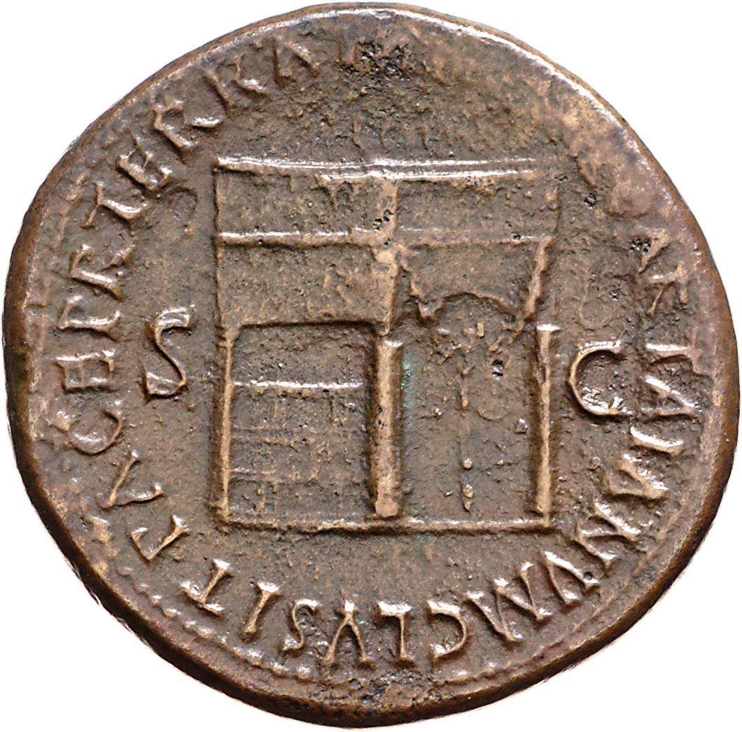 RIC I (second edition) Nero 264 Nero reverse, Temple of Janus, with latticed window to left and double doors to right with...