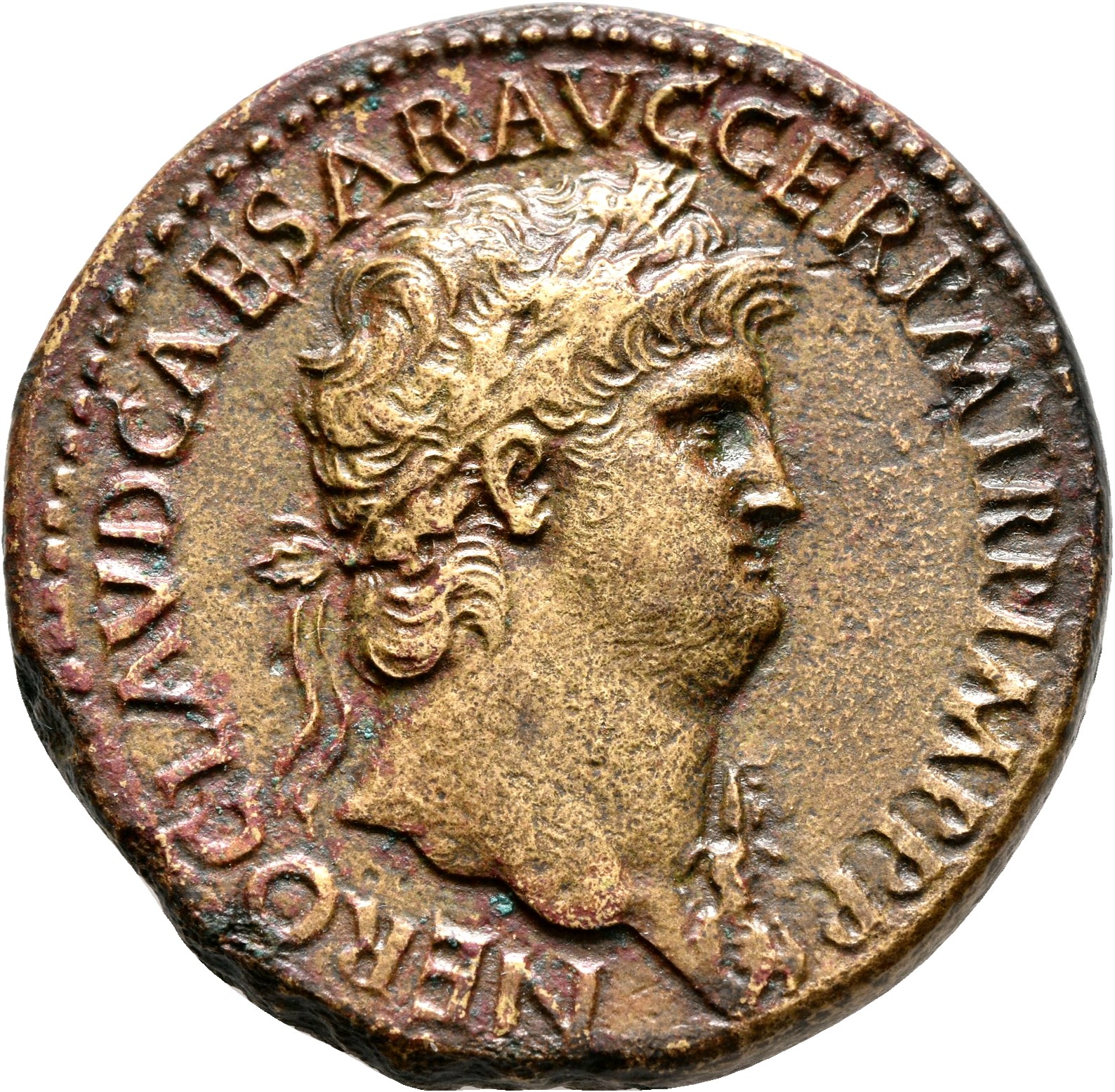RIC I (second edition) Nero 264 Nero obverse, Head of Nero, laureate, right with aegis
