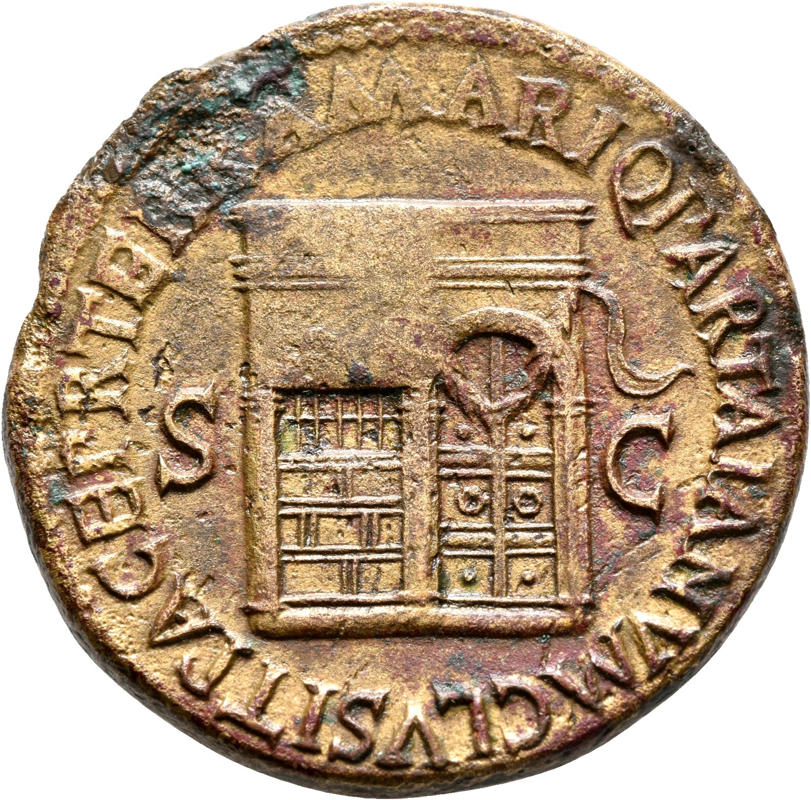 RIC I (second edition) Nero 264 Nero reverse, Temple of Janus, with latticed window to left and double doors to right with...