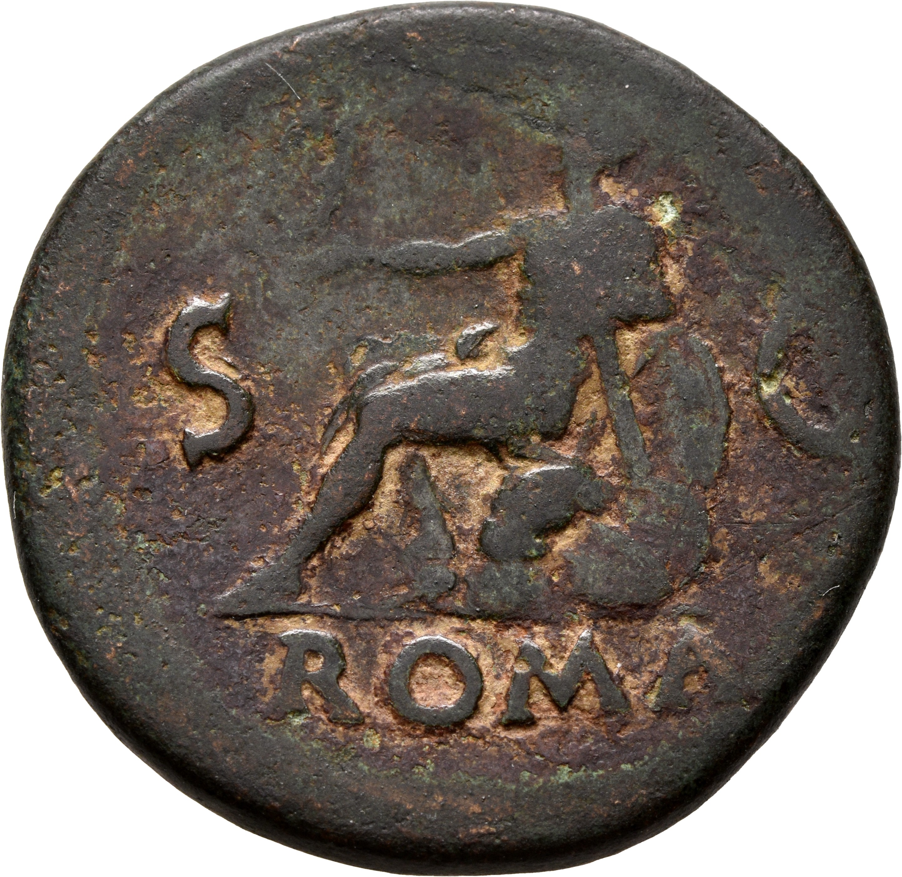 RIC I (second edition) Nero 278 Nero reverse, Roma, helmeted, in military dress, seated left on cuirass, holding Victory i...