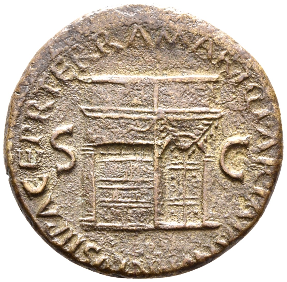 RIC I (second edition) Nero 284 Nero reverse, Temple of Janus, with latticed window to left and double doors to right with...