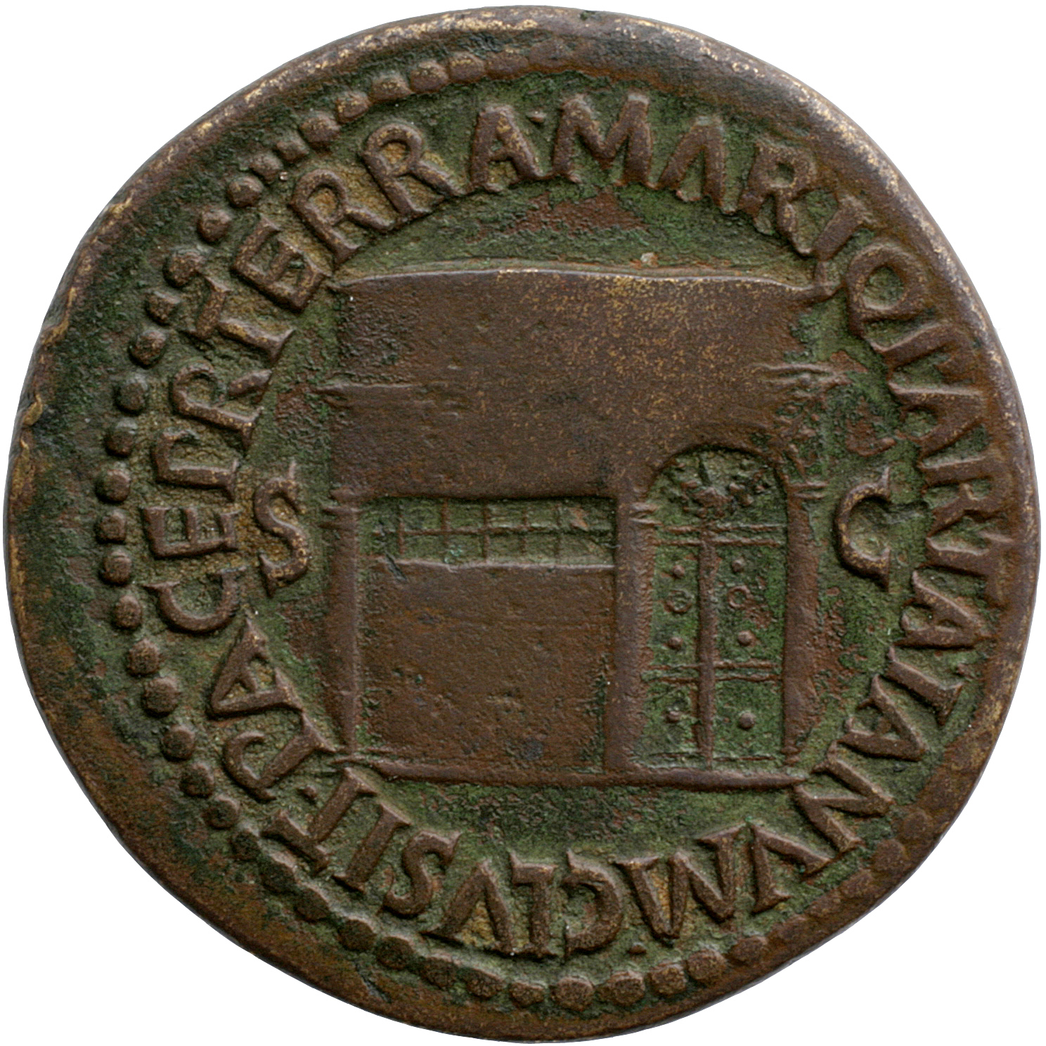 RIC I (second edition) Nero 287 Nero reverse, Temple of Janus, with latticed window to right and double doors to left with...