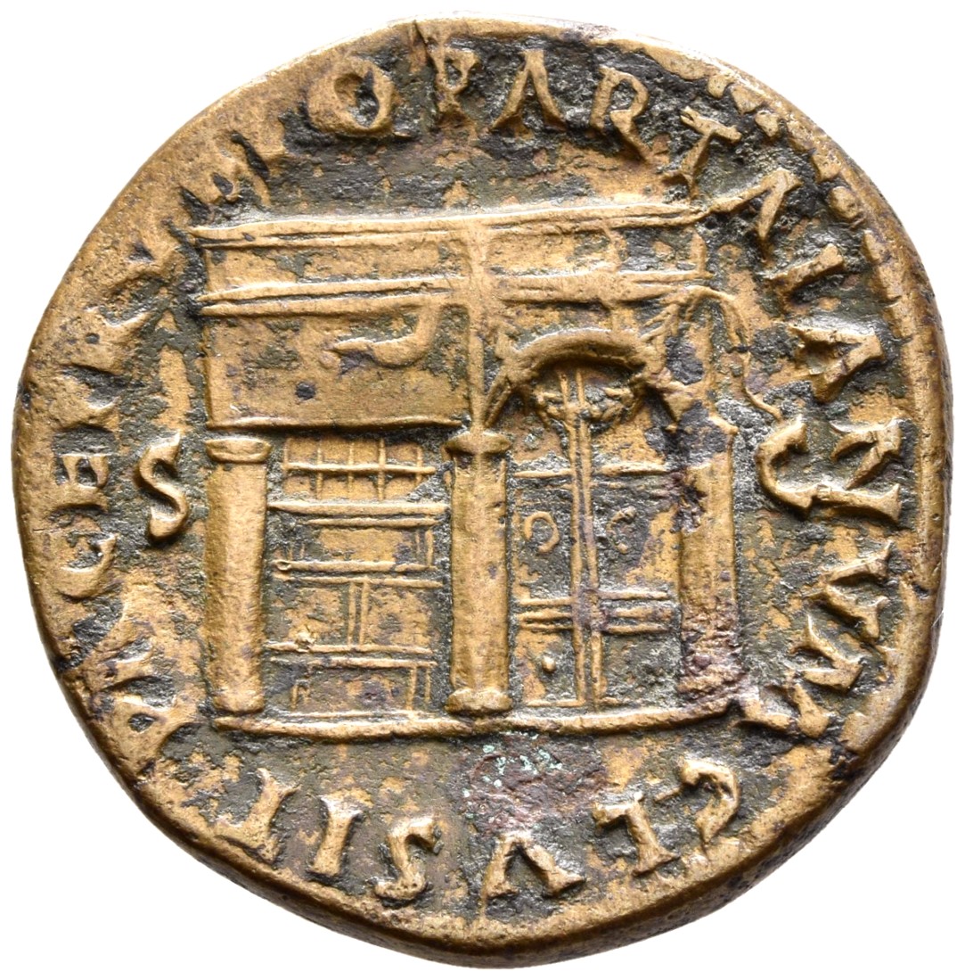 RIC I (second edition) Nero 290 Nero reverse, Temple of Janus, with latticed window to left and double doors to right with...