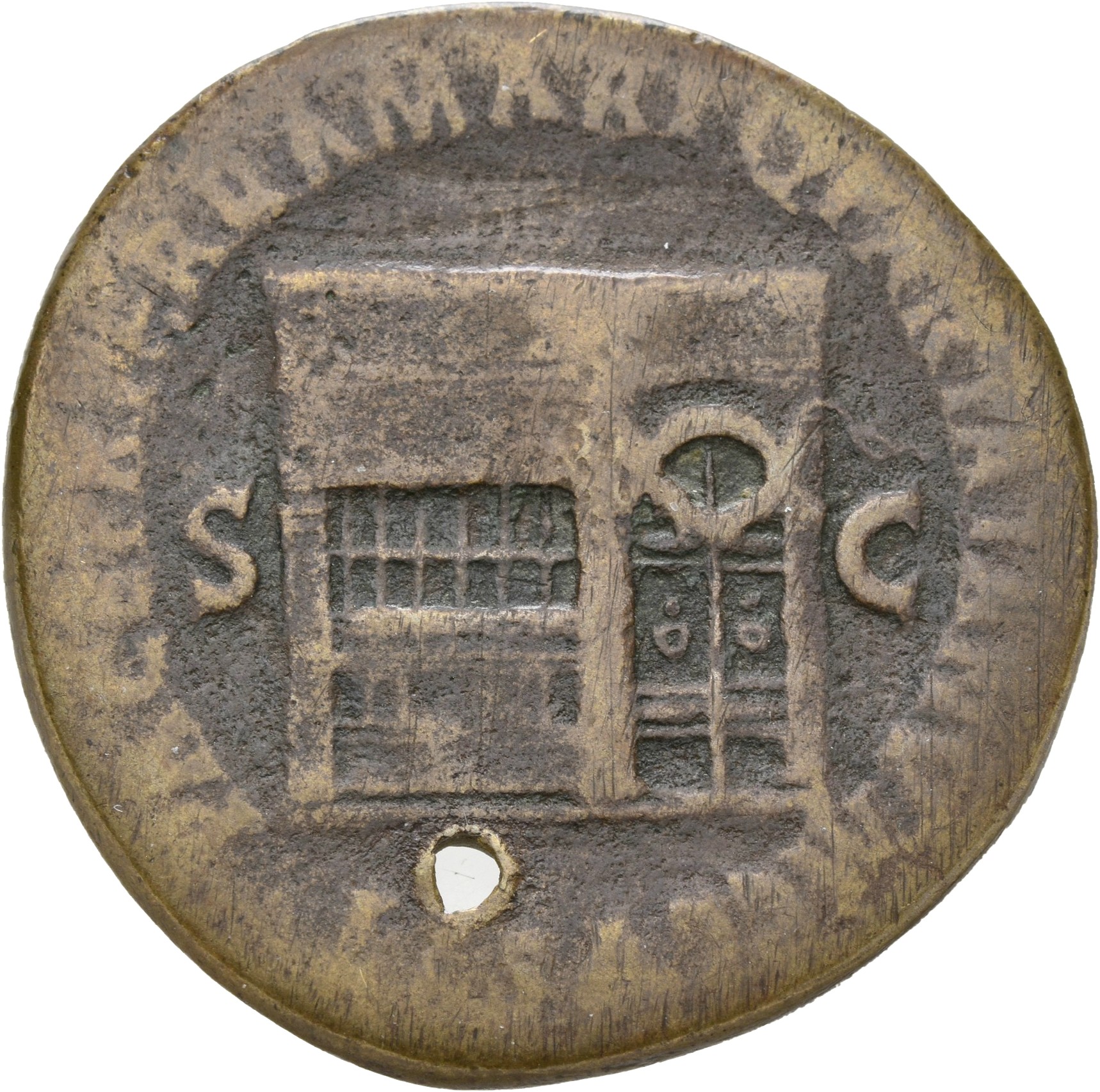 RIC I (second edition) Nero 291 Nero reverse, Temple of Janus, with latticed window to right and double doors to left with...