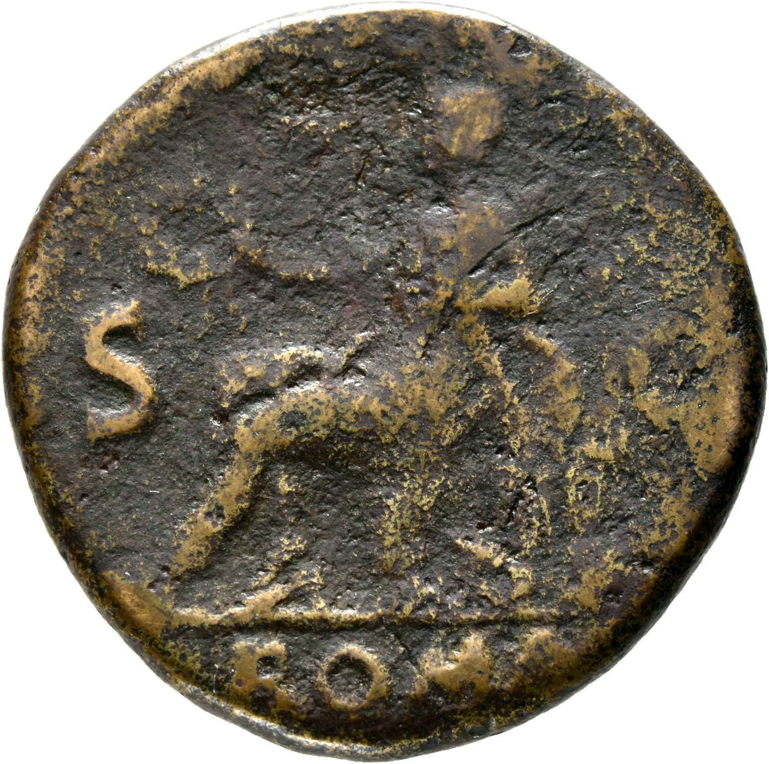 RIC I (second edition) Nero 296 Nero reverse, Roma, helmeted, in military dress, seated left on cuirass, holding Victory i...