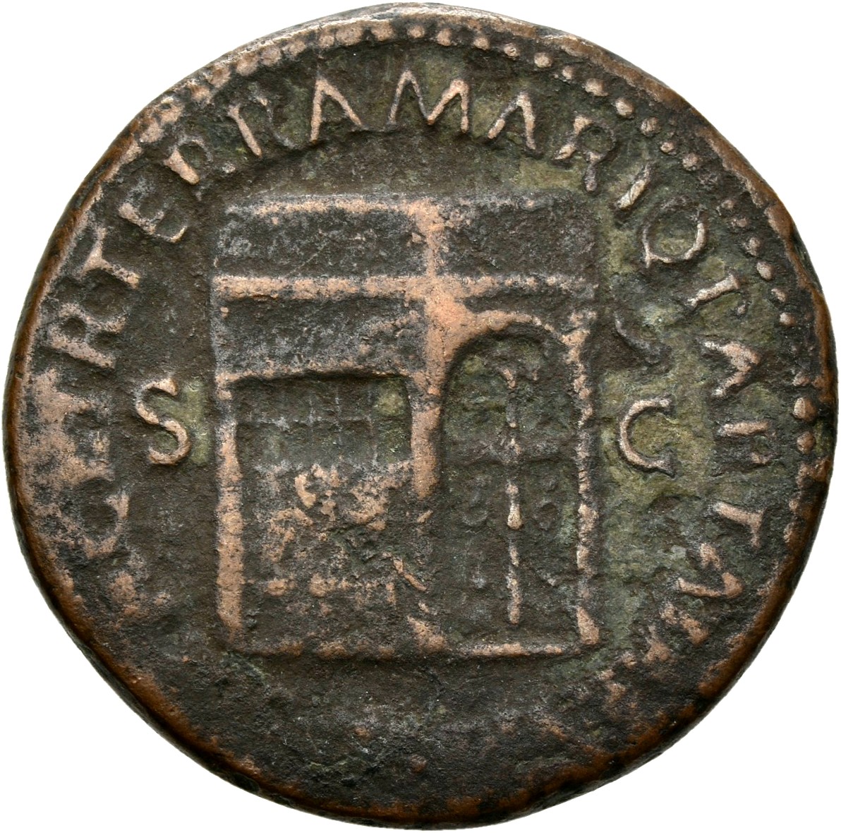 RIC I (second edition) Nero 300 Nero reverse, Temple of Janus, with latticed window to left and double doors to right with...