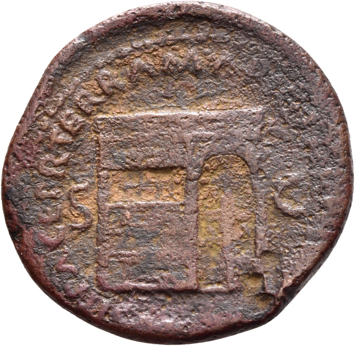 RIC I (second edition) Nero 300 Nero reverse, Temple of Janus, with latticed window to left and double doors to right with...