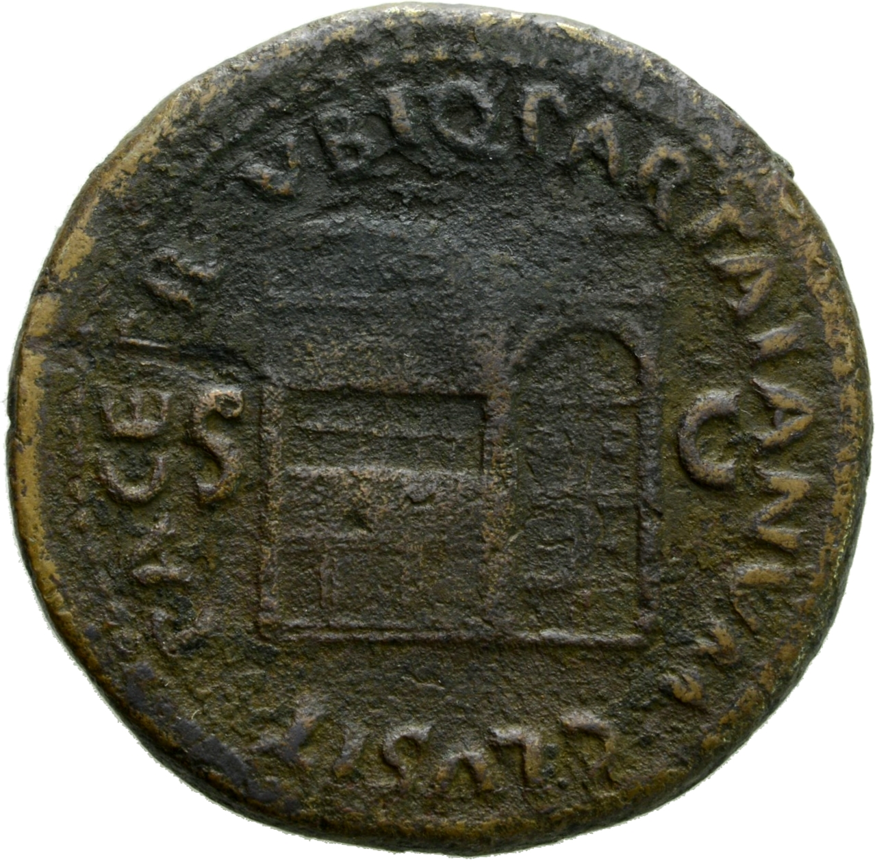 RIC I (second edition) Nero 306 Nero reverse, Temple of Janus, with latticed window to left and double doors to right with...