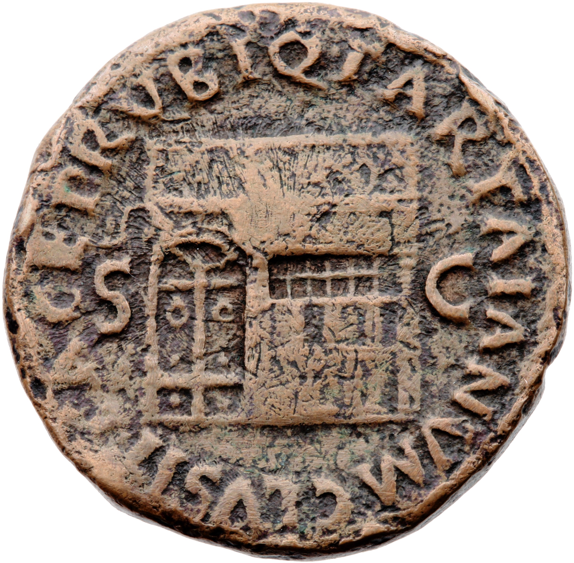 RIC I (second edition) Nero 306 Nero reverse, Temple of Janus, with latticed window to left and double doors to right with...
