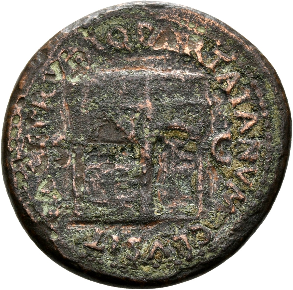 RIC I (second edition) Nero 307 Nero reverse, Temple of Janus, with latticed window to left and double doors to right with...