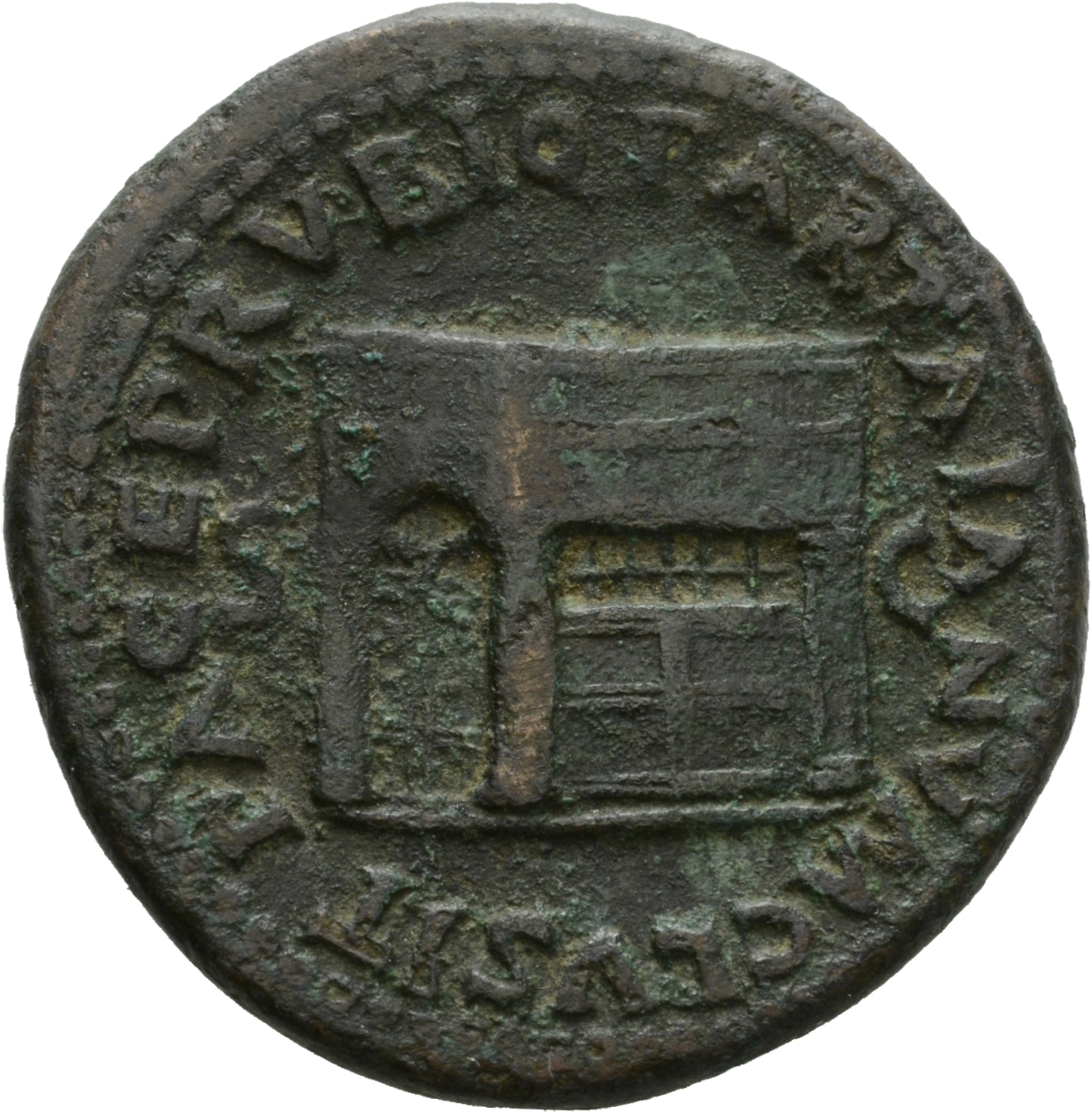 RIC I (second edition) Nero 309 Nero reverse, Temple of Janus, with latticed window to right and double doors to left with...