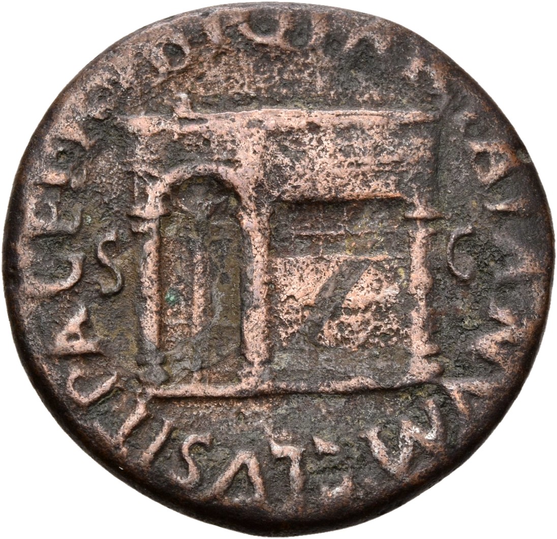 RIC I (second edition) Nero 309 Nero reverse, Temple of Janus, with latticed window to right and double doors to left with...