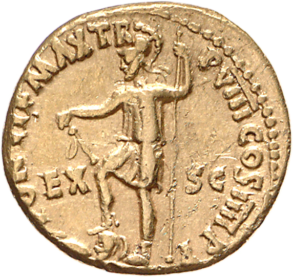 RIC I (second edition) Nero 31 Nero reverse, Virtus, helmeted, in military dress, standing left, right foot on helmet amon...