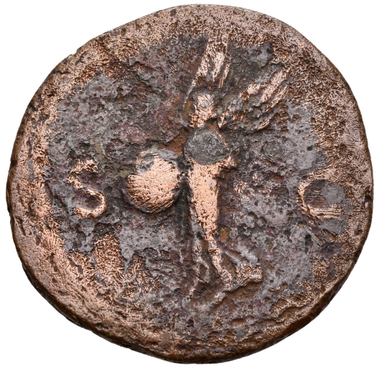 RIC I (second edition) Nero 313 Nero reverse, Victory, winged, draped, moving left, holding in both hands shield inscribed...