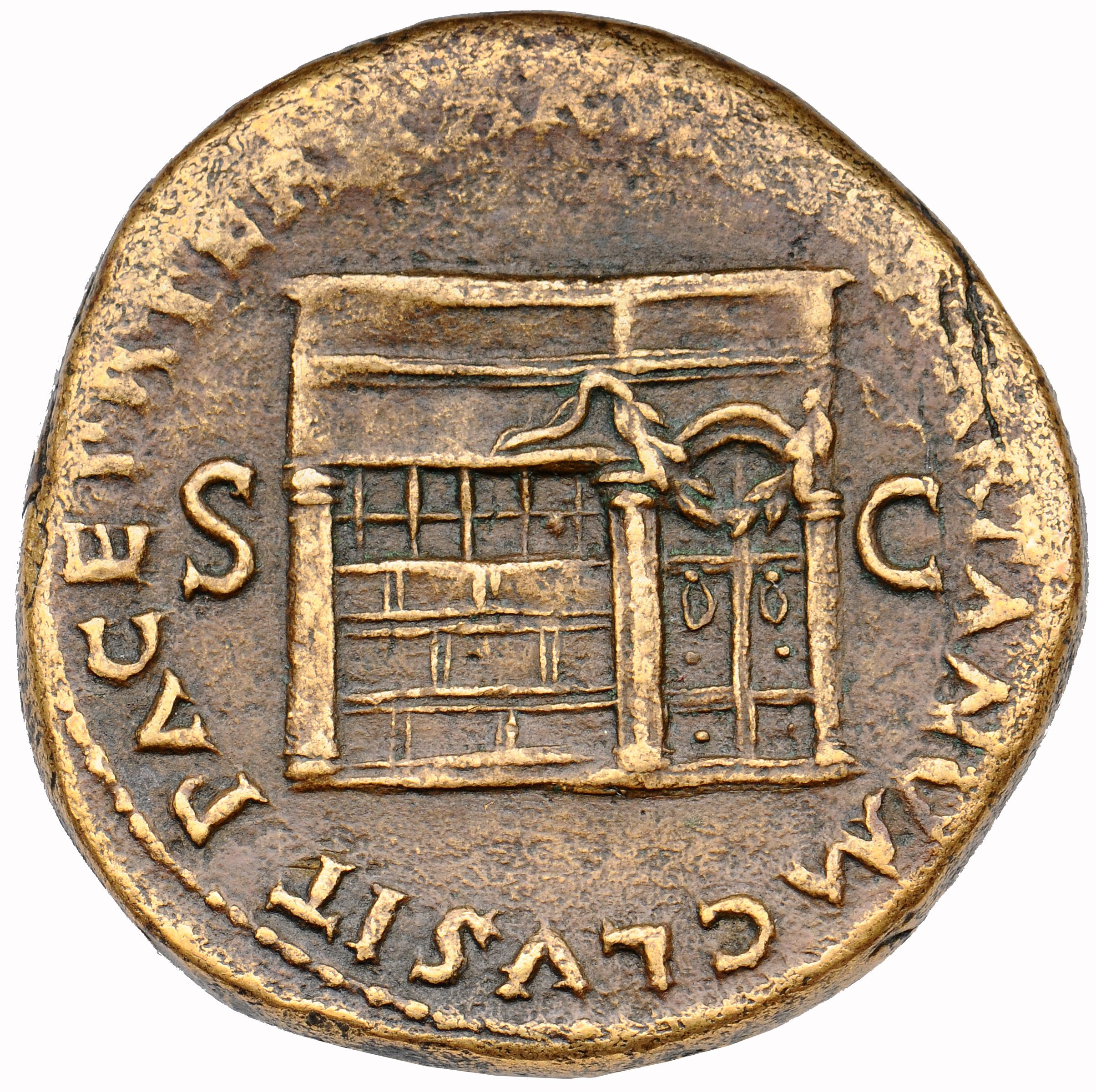 RIC I (second edition) Nero 323 Nero reverse, Temple of Janus, with latticed window to left and double doors to right with...